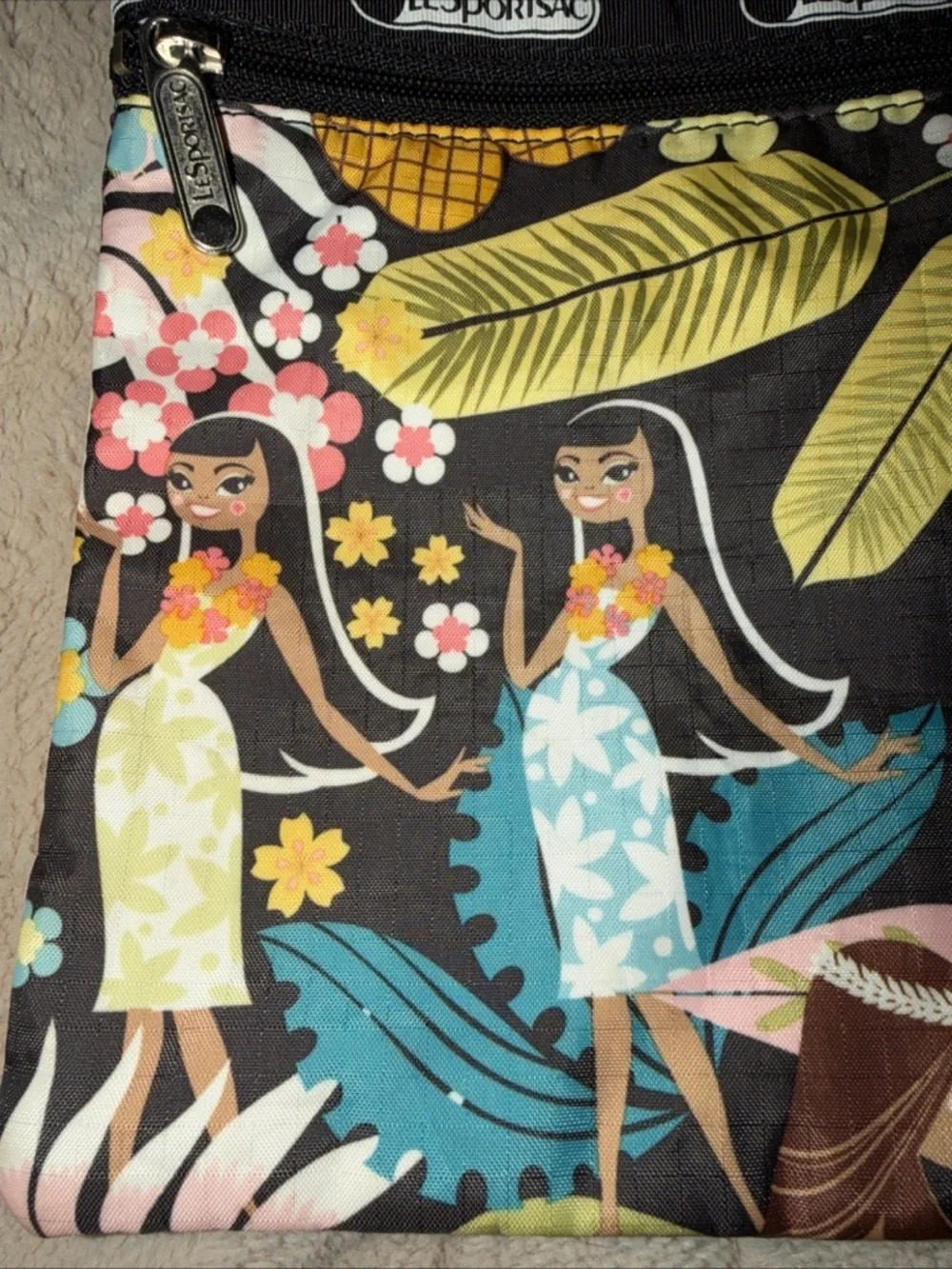LeSportSac Zippered Pouch 10”x8” Hawaiian Girl Rare EUC Collectible 🏝️ Guitar 🎸